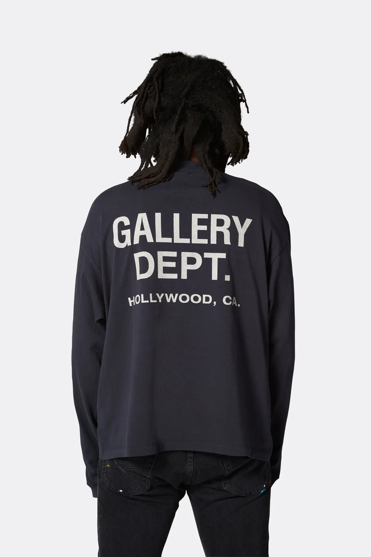 GALLERY DEPT. SOUVENIR L/S TEE Black Basic English Logo Long Sleeves Washed Black S-XL Heavy Washed Vintage Cylindrical Seamless Linen Cotton Fabric